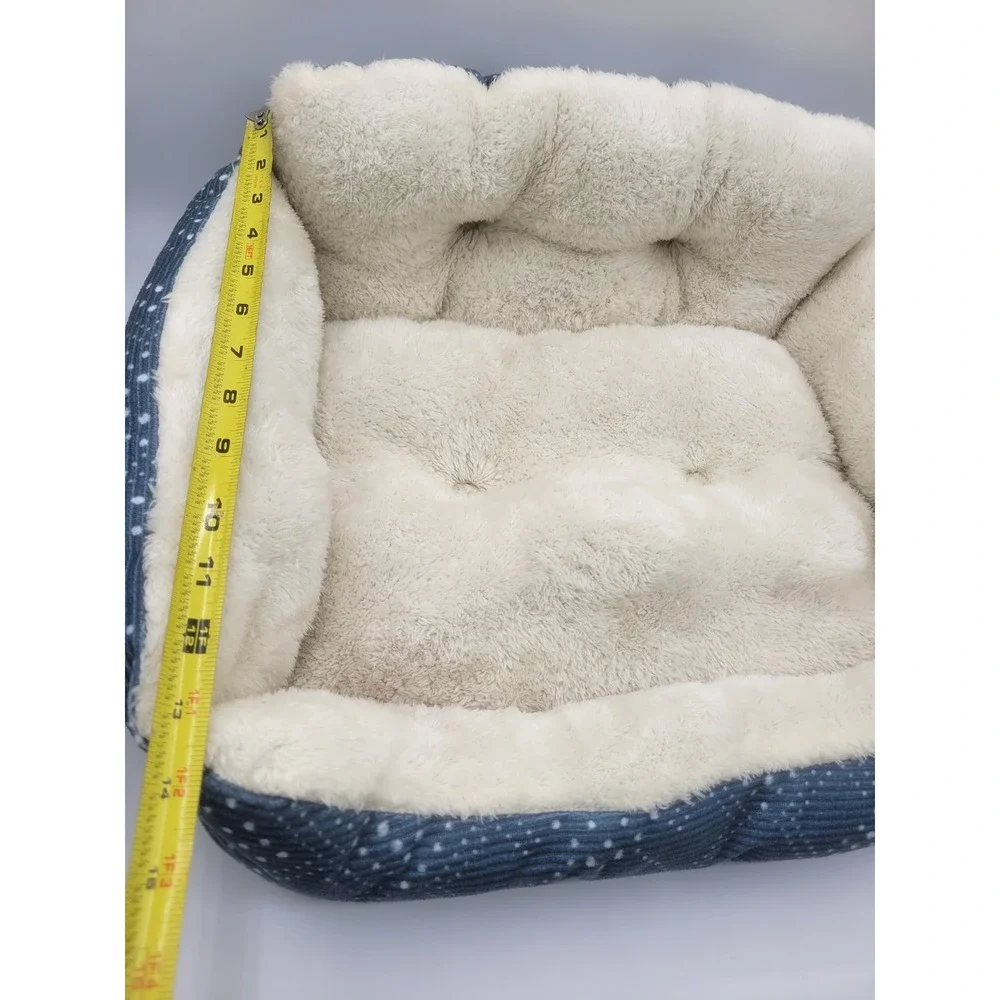 Vibrant Life Blue Polka Dot Corduroy Small Pet Bed Plush Faux Fur 18x15 KQ23Z04D
